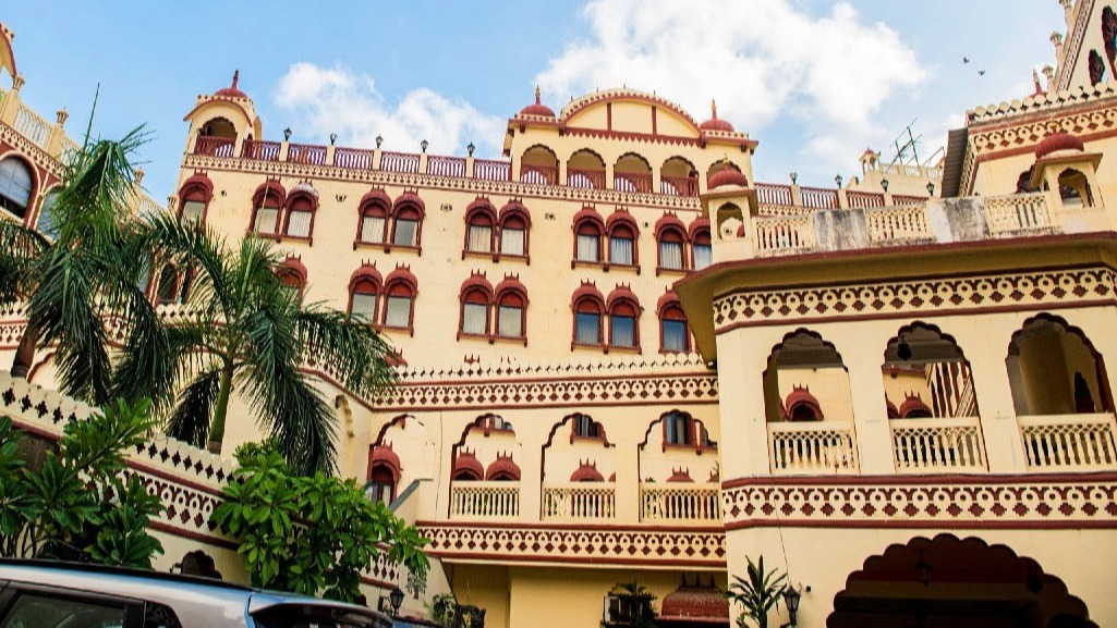 Fort Chandragupt Hotel exterior heritage facade in daylight, Jaipur